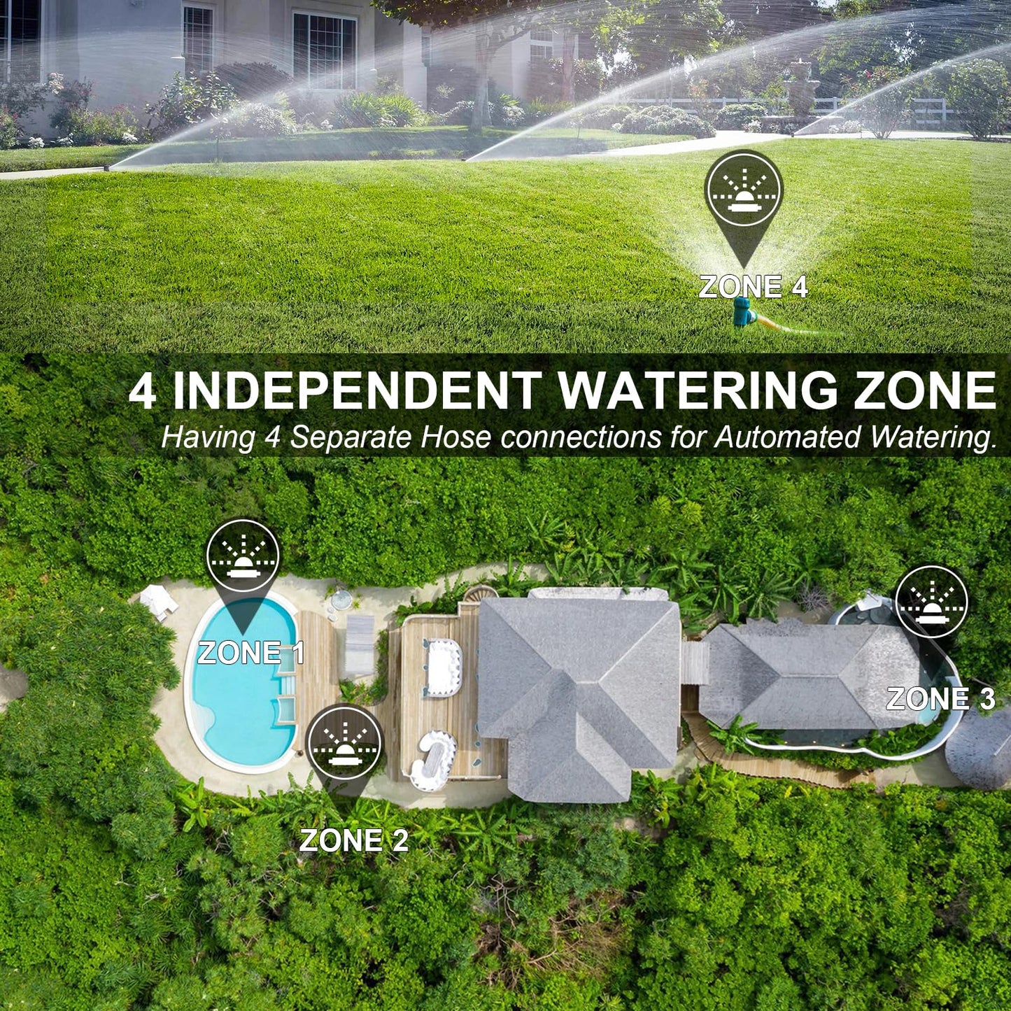 4 Outlet Sprinkler Timer Brass, Programmable Garden Hose Timer with Rain Delay, Manual& Automatic Watering System, Waterproof Gardening Supplies Irrigation Controller for 4 Separate Water Zones