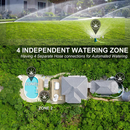 4 Outlet Sprinkler Timer Brass, Programmable Garden Hose Timer with Rain Delay, Manual& Automatic Watering System, Waterproof Gardening Supplies Irrigation Controller for 4 Separate Water Zones