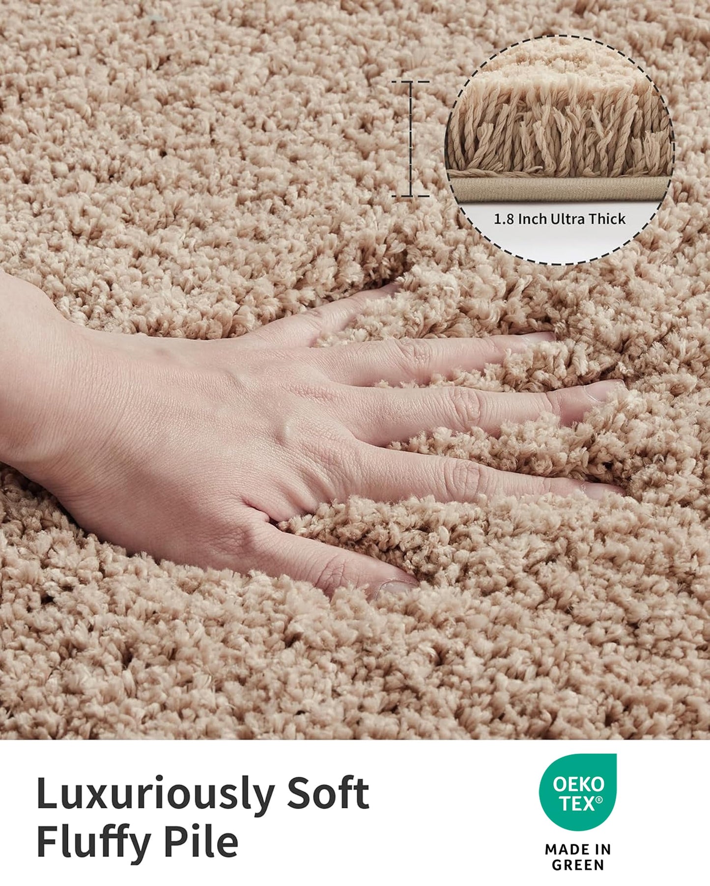 ILANGO Beige Bathroom Rugs 32" × 20" Non Slip & Super Absorbent Extra Thick Soft, Washable Bath Mat for Floor, Microfiber Plush Shaggy Bath Rug with Rubber for Bathtub Shower Room Sink