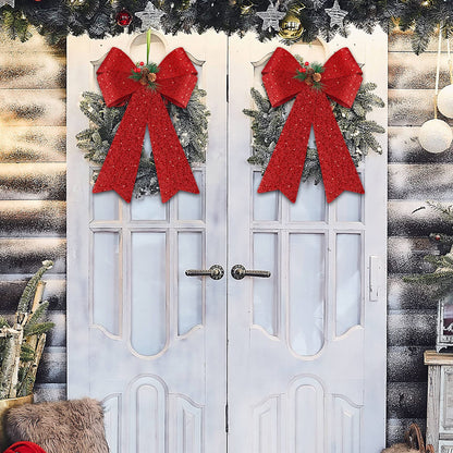 MCEAST 2 Pack Red Christmas Bows 12 x 18 Inches Xmas Wreaths Garland Bows with Pinecones for Christmas Tree Ornaments Sets Indoor Outdor Decoration