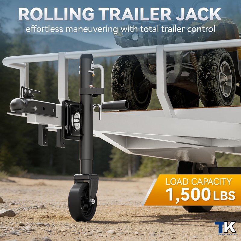 TOWKING Upgraded Spoke Wheel Trailer Jack, 10" Vertical Movement, 1500 lbs, for RV, Boat, Trailer and More, Black