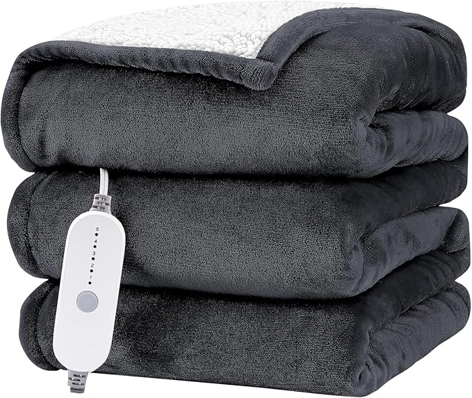 HYLEORY Heated Electric Blanket Throw 50"x60" Soft Fleece & Flannel with 5 Heating Levels & 3 Hours Timer Auto Shutt Off, ETL Certified, Washable，Heated Blanket for Body-Dark Grey