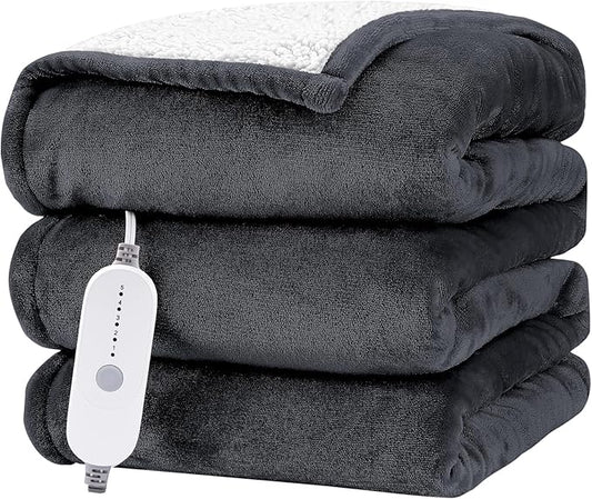 HYLEORY Heated Electric Blanket Throw 50"x60" Soft Fleece & Flannel with 5 Heating Levels & 3 Hours Timer Auto Shutt Off, ETL Certified, Washable，Heated Blanket for Body-Dark Grey