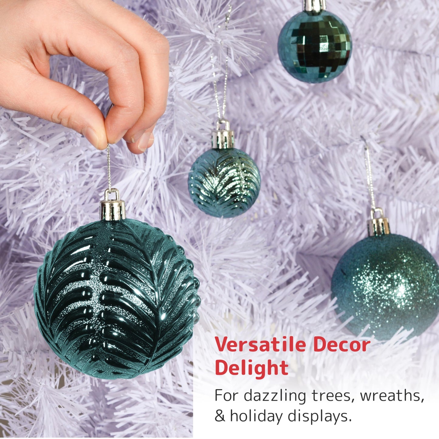 Prextex 36-Pieces Christmas Ornaments Set - Shatterproof, Festive Olive Green Christmas Tree Balls Decorations in 3 Sizes and 6 Styles with Hanging Loops for Tree, Wreath, Dazzling Holiday Party Decor