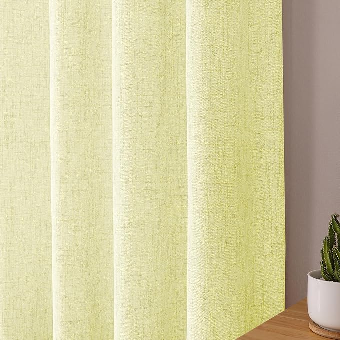 Tollpiz Short Linen Curtain Bedroom Rod Pocket Semi Sheer Curtains Burlap Light Filtering Thick Linen Drape for Living Room, 38 x 54 inches Long, Cream Yellow, Set of 2 Panels