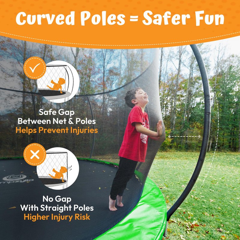 JUMPZYLLA Trampoline Outdoor 8FT 10FT 12FT 14FT 15FT 16FT with Enclosure and Ladder, ASTM Approved Recreational Trampoline for Kids and Adults, Anti-Rust Coated Frame (Green, 16FT)