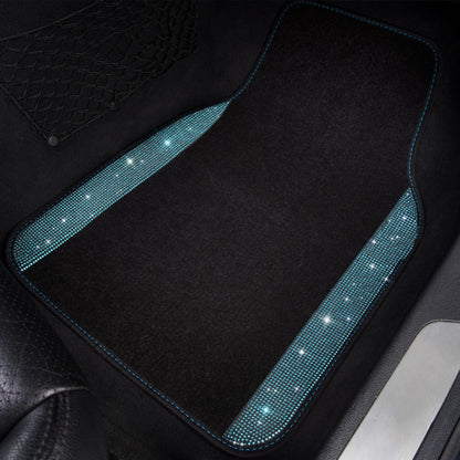 CAR PASS Bling Rhinestones Diamond Waterproof Car Floor Mat, Crystal Sparkly Shining Glitter Carpet, Anti-Slip PVC Heel Pad Universal for Interior Auto SUV,Sedan,Van,4pcs Girly Women Mint Teal Diamond