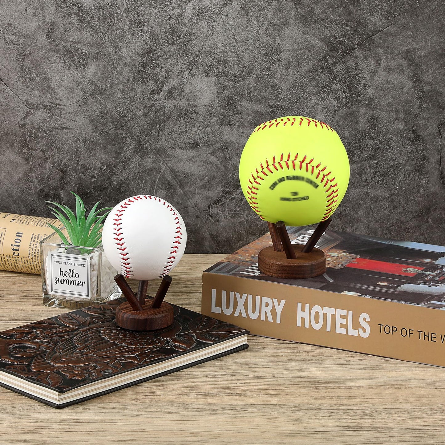 GUSHBIN Softball Holder Wooden Baseball Display Stand for Collector, Baseball Holder Small Sport Ball Display Rack for Softball Tennis Spheres,2 Inches Tall