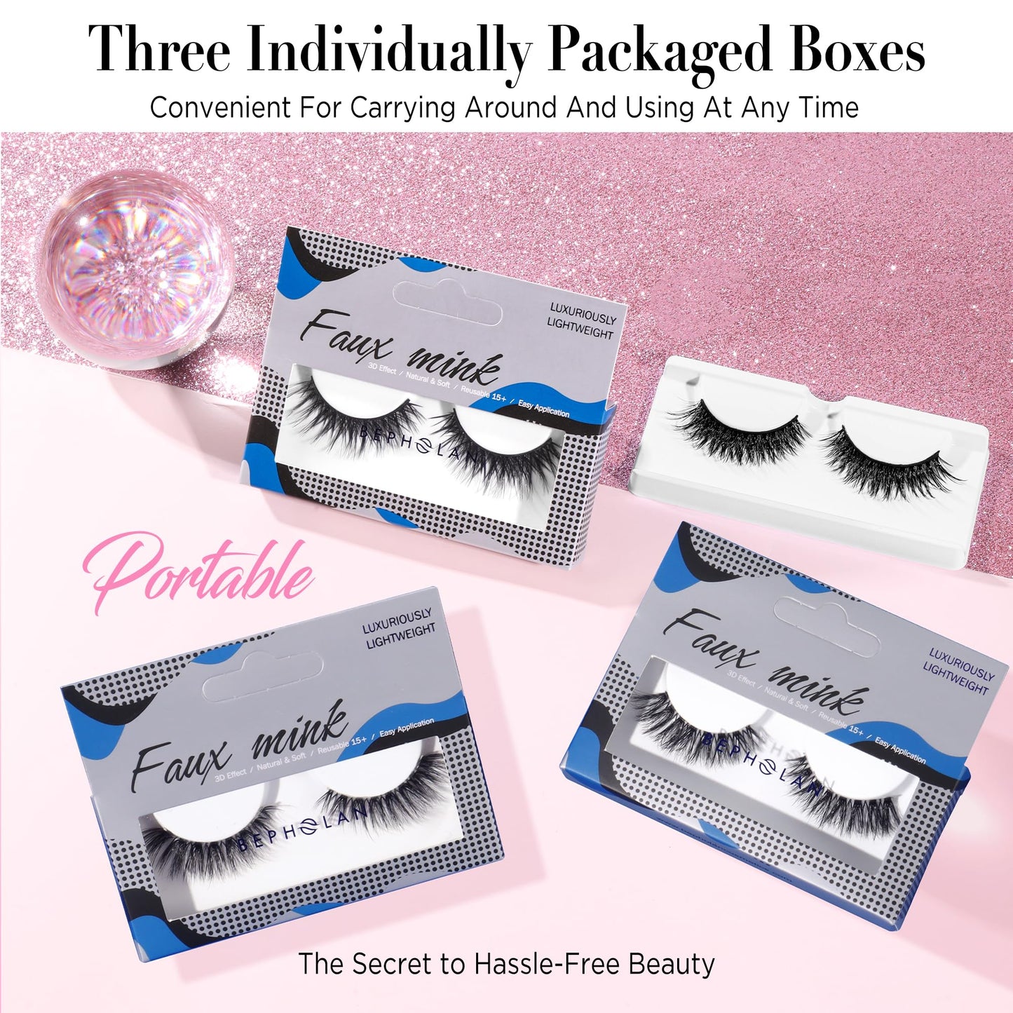 Eyelashes Natural Look False Lashes - Bepholan Fake Eyelashes 5D Super Fluffy False Eyelashes Clear Band Wispy Lashes 3-Pack Faux Mink Lashes(XMZ92)