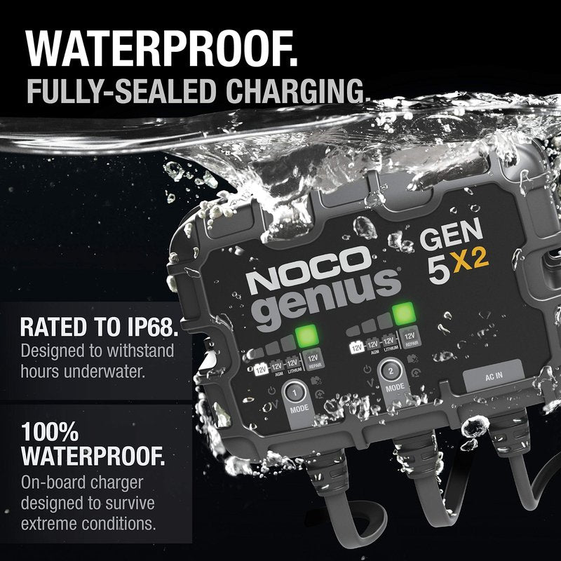 NOCO Genius GEN5X2: 2-Bank, 10A Onboard Battery Charger - 5A Per Bank, 12V Waterproof Marine Charger with Overcharge Protection,Temperature Compensation, for Lead-Acid & Lithium Batteries (Pack of 4)