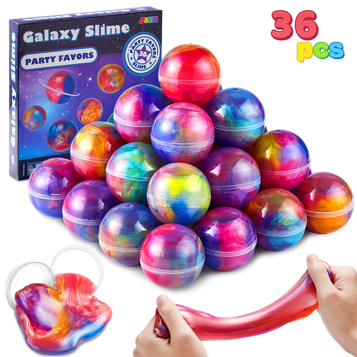 JOYIN Slime Party Favors, 36 Pack Galaxy Slime Ball - Stretchy, Non-Sticky, Mess-Free, Stress Relief, and Safe - Toys for Girls and Boys - Classroom Reward, Party Supplies