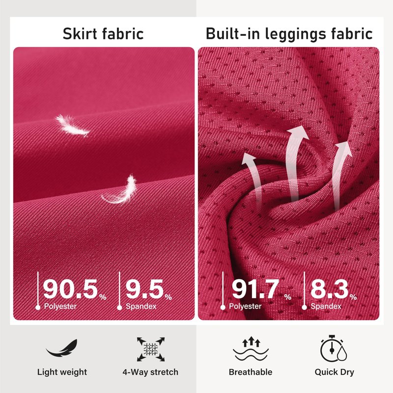 MoFiz 20" Golf Skorts Skirts for Women 4 Pockets Knee Length Tennis Skort Womens High Waist Casual Athletic Tennis Skirt Rose Red M