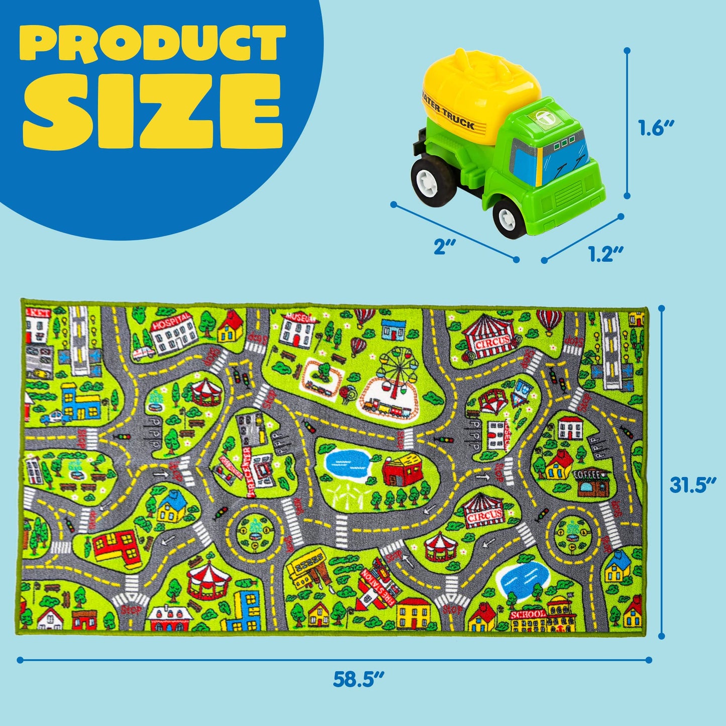 JOYIN Kids Toy Rug Gift Set-City Playmat with Road Tracks & 12 Vehicles,Educational Carpet for Boys Girls,City Pretend Play,Durable Playroom Toy Mat for Kids,148x80cm