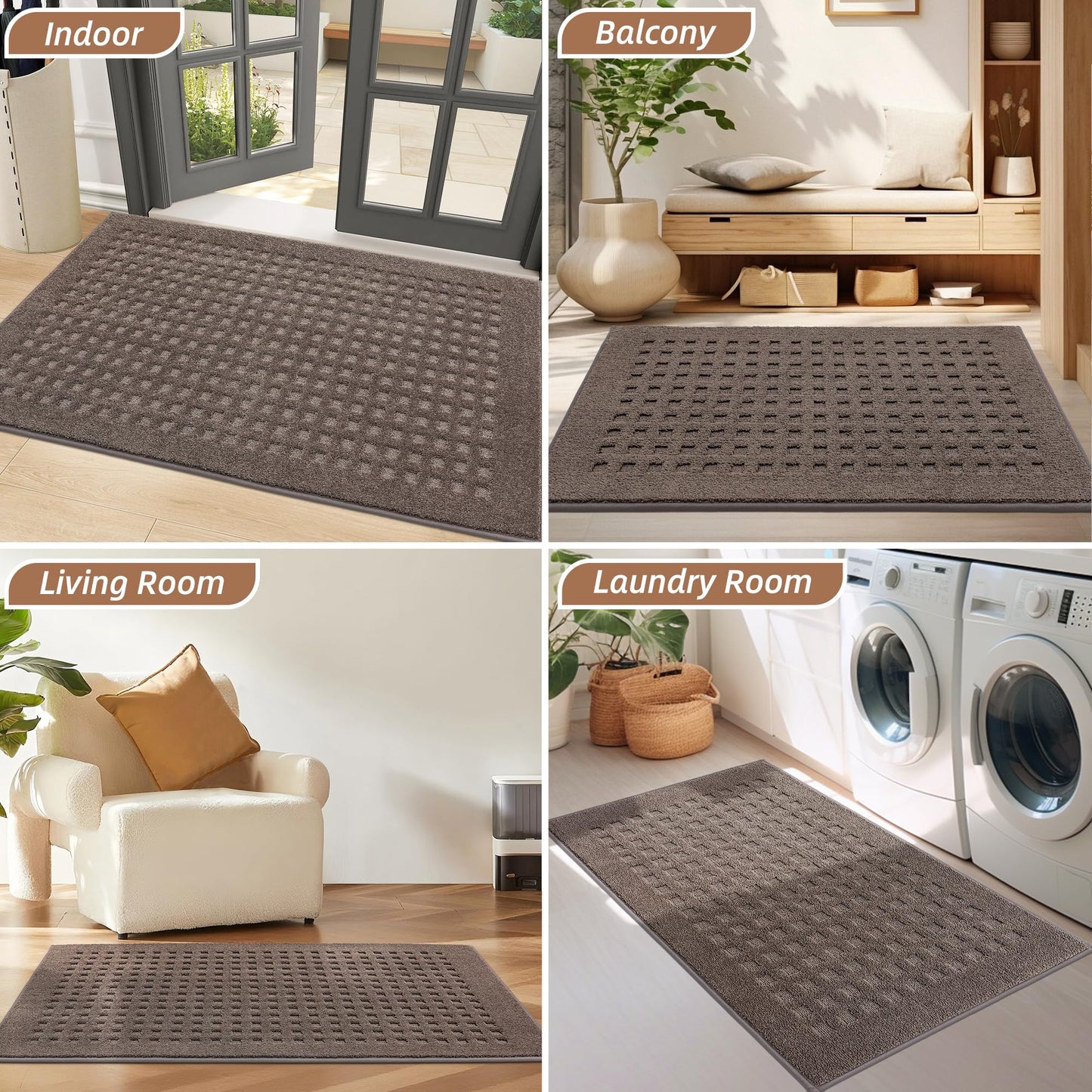 BEQHAUSE Dirt Trapper Door Mats 24"x36", Non-Slip Waffle Doormat Indoor Entrance Low-Profile, Dirt Resist and Absorbent Entryway Rugs Washable Inside Welcome Floor Mat for Front Back Door, Brown