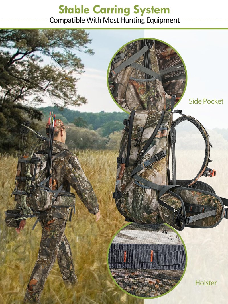 Camo Hunting Backpack for Men, 35L Durable Hunting Pack, 600D Daypack with Rain Cover, Interal Frame Support