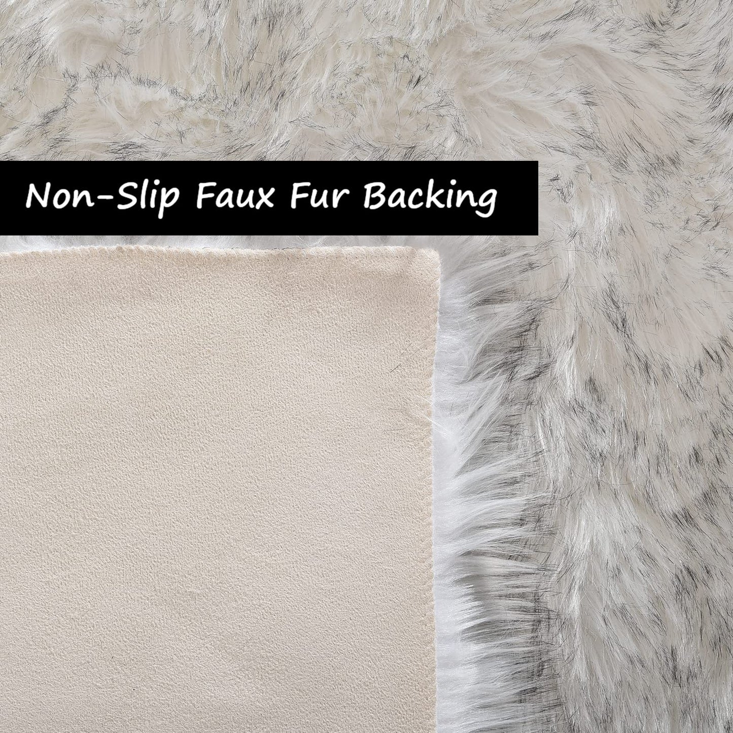 Goolela Round Fluffy Rug 3ft White with Grey Tips Circle Faux Sheepskin Fur Rug for Bedroom Living Room Fuzzy Furry Small Décor Washable