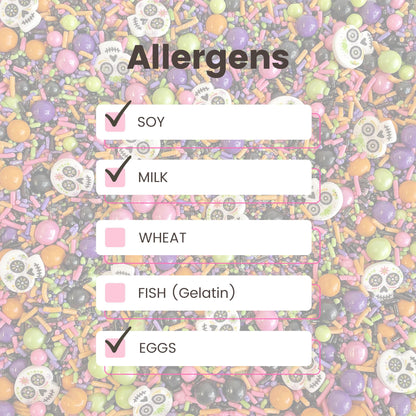 Sprinkle Pop Dia De Los Muertos Sprinkle Mix| Black Pink Purple Lime Orange Sprinkles| Halloween Sprinkles with ~6 Day of the Dead Sugar Skulls Made in USA for Decorating Cake Cookies Cupcakes, 2oz