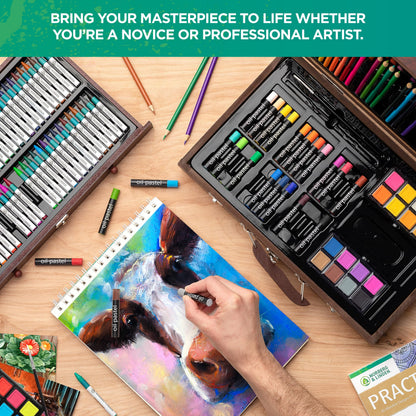 Norberg & Linden 144-Piece Art Set in Wooden Box with Drawer - Art Set for Adults, Teens, Kids - Premium Art Supplies - Includes Watercolors, Oil Pastels, Crayons, & More