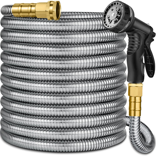 200 ft Stainless Steel Garden Hose - 2026 New Technology Metal Water Garden Hoses with 3/4" Solid Fitting - Lightweight,Ultra Flexible,Durable,Kink-Less Watering Pipes Garden Hoses For Yard, Outdoor