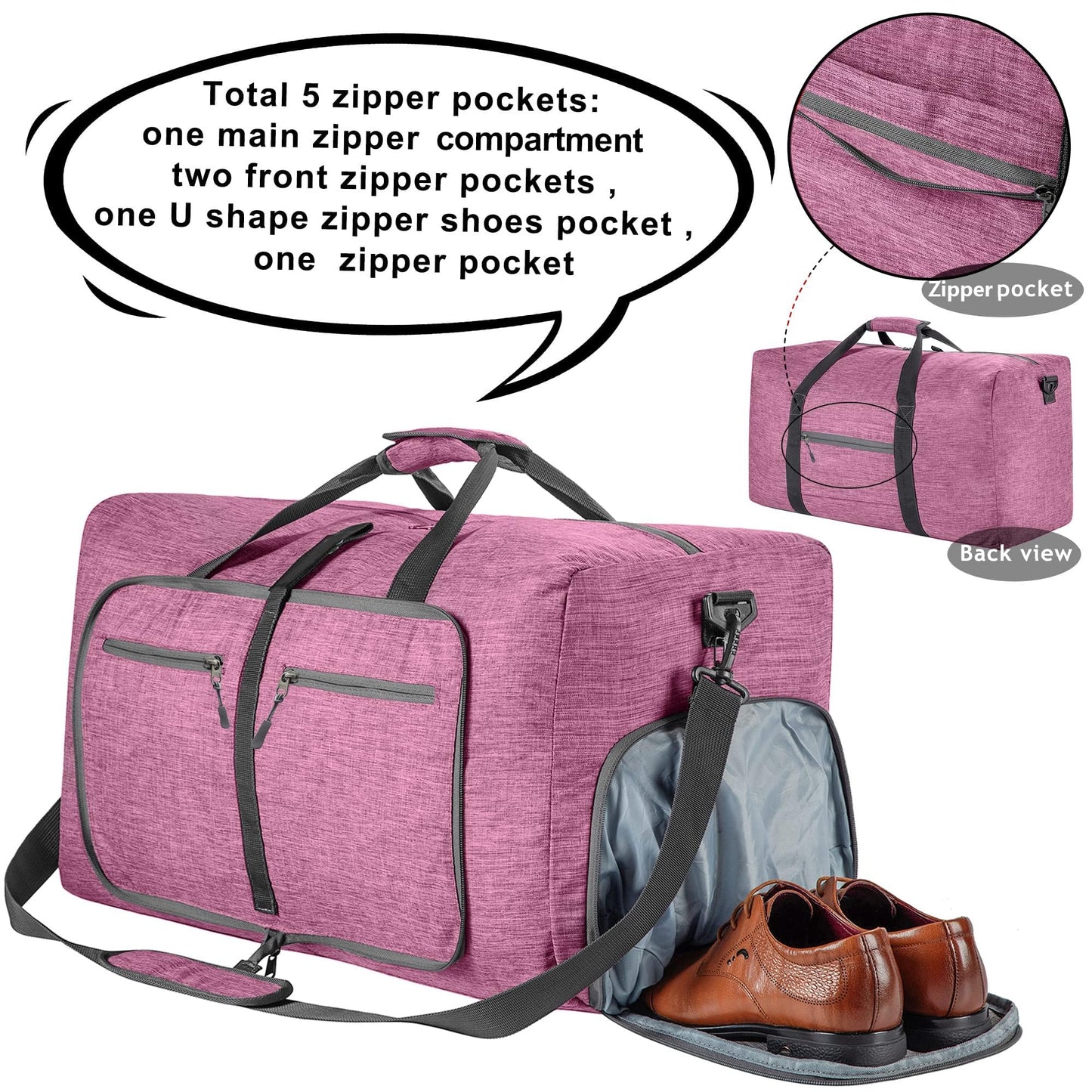 Travel Duffle Bag for Men, 85L Foldable Travel Duffel Bag with Shoes Compartment Overnight Bag for Men Women Waterproof & Tear Resistant (Light Purple)