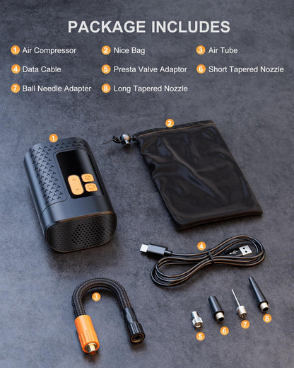 Electric Bike Pump, 160PSI Mini Bike Tire Pump, 4X Fast Bicycle Pump with Digital Pressure Gauge, Bike Air Pump with Presta and Schrader Valve for Mountain Bike, Moto, Road Bike, Car and Balls