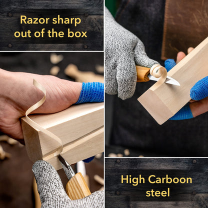BeaverCraft Wood Carving Knife Kit S15 Whittling Kit for Beginners, Kids - Wood Carving Tools Set with Detail Chip Knife Sloyd Whittling Knives & Leather Strop, Polishing Compound and Tutorials