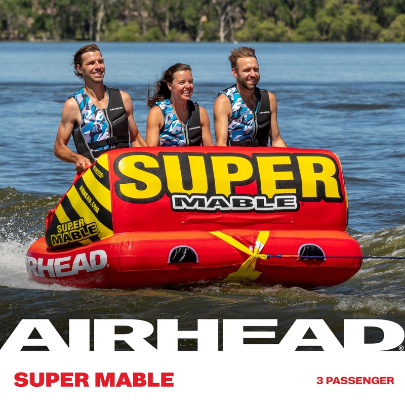 Airhead Super Mable Towable Tube | 1-3 Rider Towable Tube for Boating and Water Sports | Dual Tow Points | Full Nylon Cover | EVA Foam Pads | Patented Speed Valve | Boat Tubes and Towables