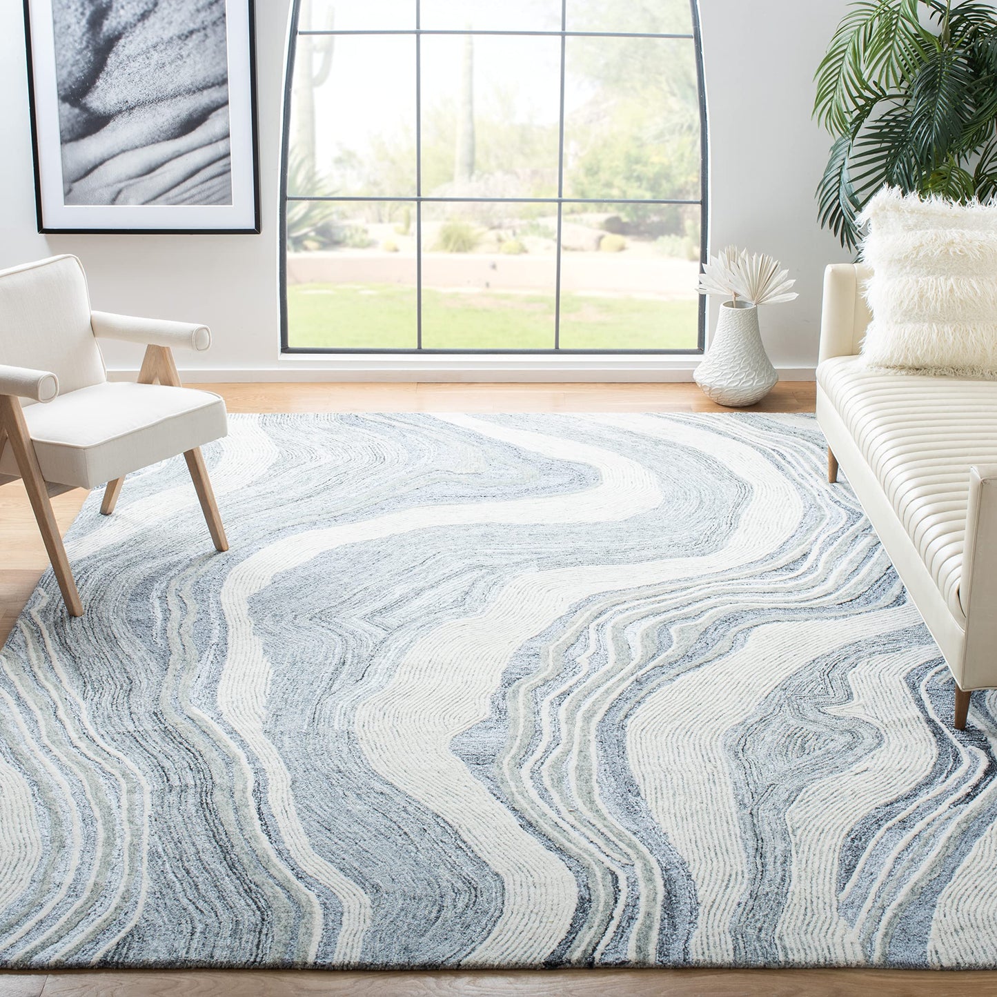 SAFAVIEH Fifth Avenue Collection Area Rug - 9' x 12', Grey & Ivory, Handmade Mid-Century Modern Abstract New Zealand Wool, Ideal for High Traffic Areas in Living Room, Bedroom (FTV121F)