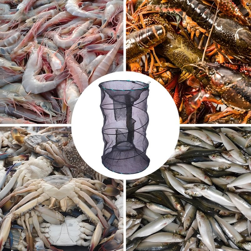 EASY BIG Portable Collapsible Crab Traps, Foldable Crabbing Nets for Lobster, Shrimp, Carp, Crayfish, Galvanized Steel Wire, Polyethylene Mesh