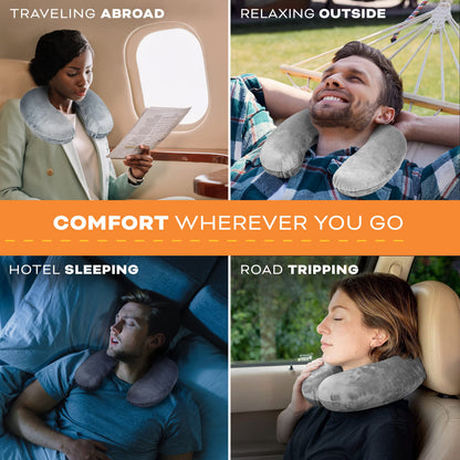 Crafty World Travel Neck Pillow Washable Cover Comfortable Memory Foam Airplane Travel Accessories Essentials Plane Neck Support Pillow for Neck Pain Relief and Sleeping Grey