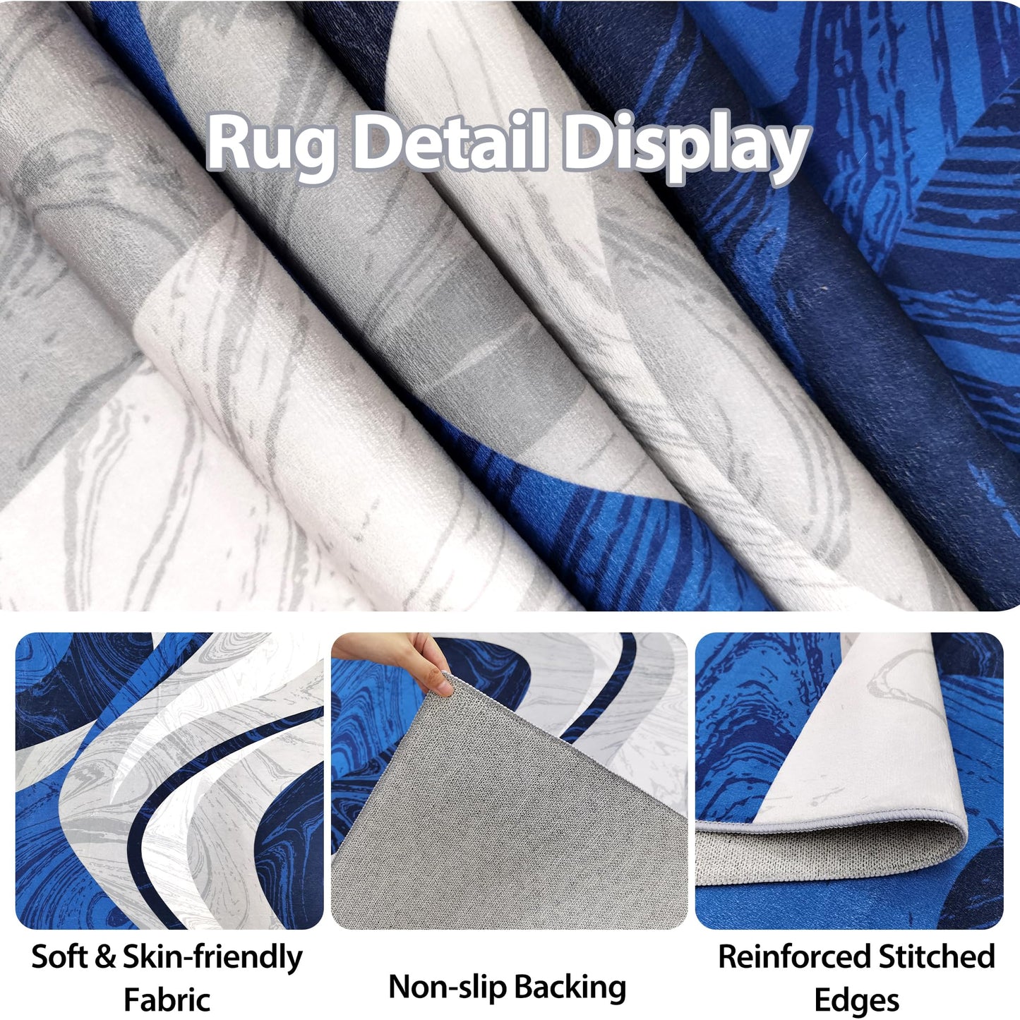 Washable Area Rug for Living Room, Indoor, Dinig Room – Soft Pile Non-Slip Rug for Kitchen – Modern Contemporary Design Machine Washable Carpet, Foldable Rug, Easy to Clean – (4X5-Dark Blue)