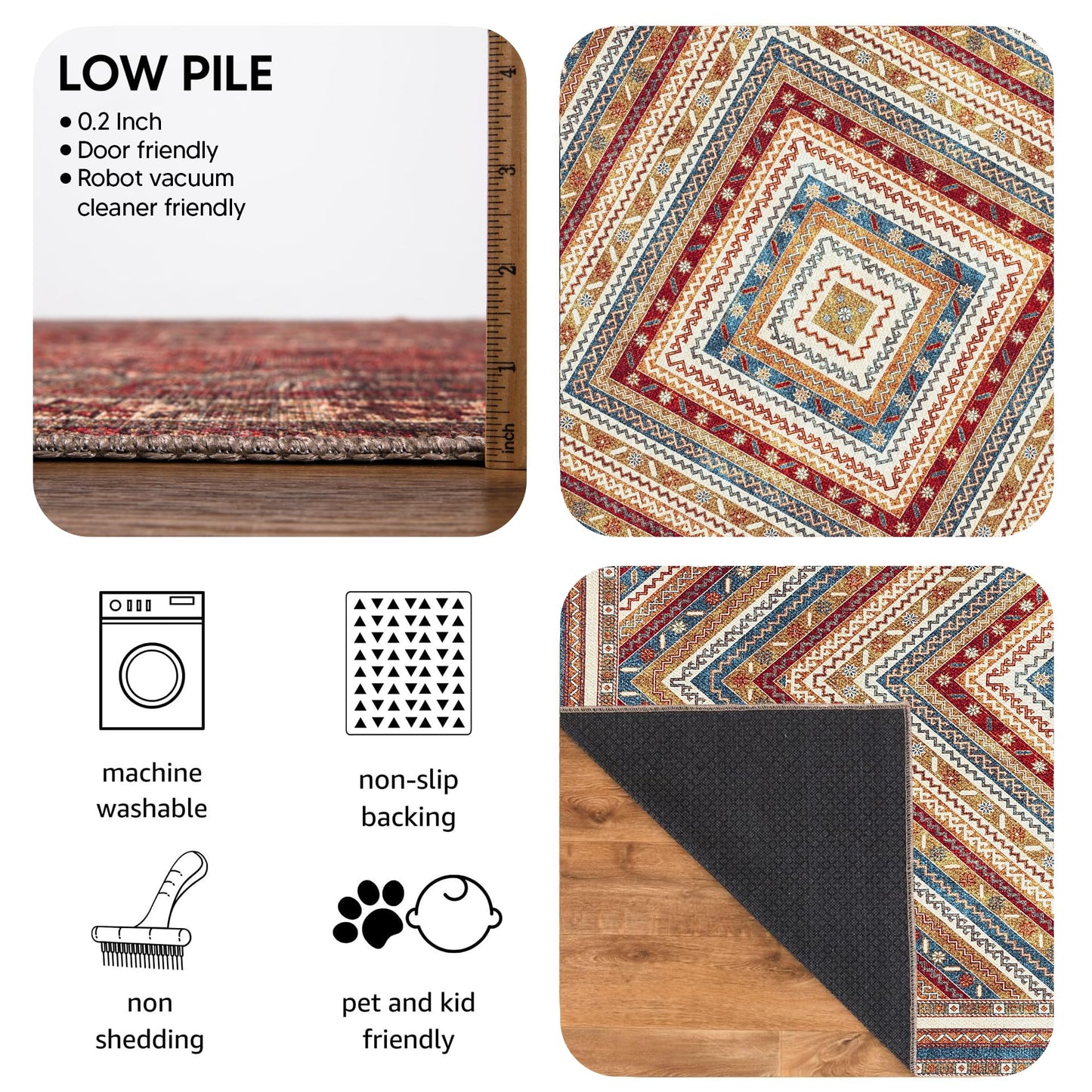 Keen Home Design 30"x84" Rug - Machine Washable Runner Rug with Non-Slip Backing, Ideal for Hallway, Entryway, Kitchen, Laundry Room - Vintage, Easy Clean, Durable, Low Pile Rug - (2'6" x 7')