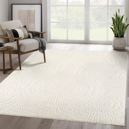 Abani Cozy Cream Area Rug for Living Room, Bedroom - Textured Floral Circle Pattern - 5' x 8' - Durable & Easy to Clean
