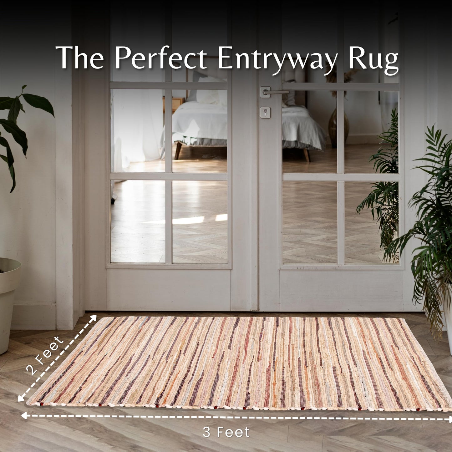 Cotton Hand Woven Chindi Rug 2x3 Feet - Beige, Decorative Soft Throw Indoor Floor Rag Rugs Ideal for Entryway, Kitchen, Kids Room | Durable Lightweight Neutral Home Space Dhurrie for Costal Décor
