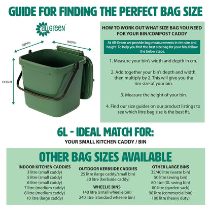 6 Litre x 150 All-Green Compostable Kitchen Caddy Liners - Food Waste Bin Liners - EN 13432-6L Bags