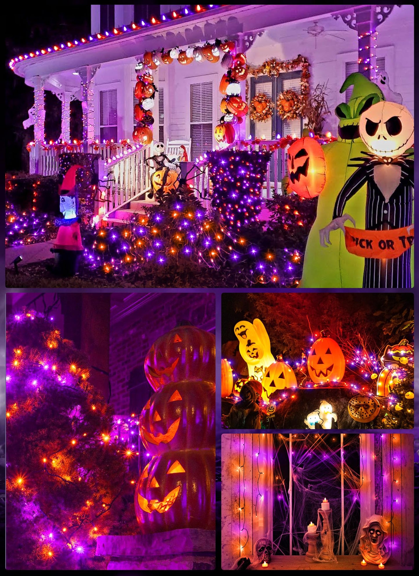 Minetom Solar Halloween Lights Outdoor, 40FT 100 LED Halloween String Lights with 8 Modes, Halloween Decoration Outdoor, Waterproof Solar String Lights for Outside Tree Yard Party, Orange & Purple