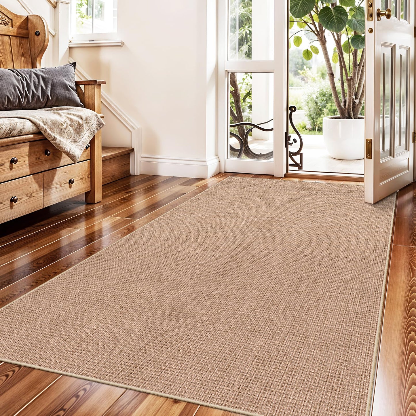 BYYVOO 3x5 No Shed Jute Rug: Machine Washable Non Slip Rugs for Entryway Front Porch Kitchen - Door Mat Area Rug Farmhouse Neutral Non Shedding - Carpet for Bedroom Living Room (Beige,3x5)