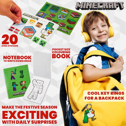 Minecraft Advent Calendar 2025 Stationery and Accessories Creeper Christmas Countdown Calendar Pens Gamer Stickers Keyring (Blue/Green)