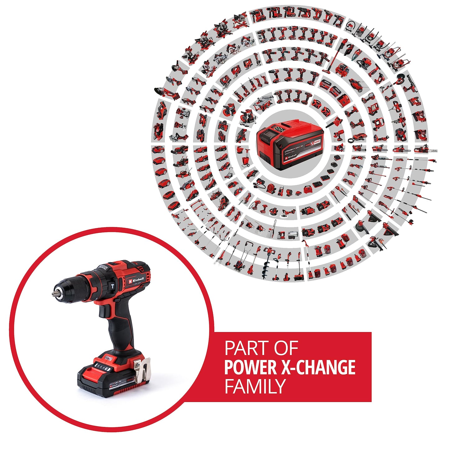 Einhell Power X-Change 40Nm Cordless Drill Driver With Battery And Charger - 18V, 3-in-1 Combi Drill, Hammer Drill And Screwdriver - TE-CD 18/40 Li-i Impact Drill Set With 69 Pc Accessory Kit