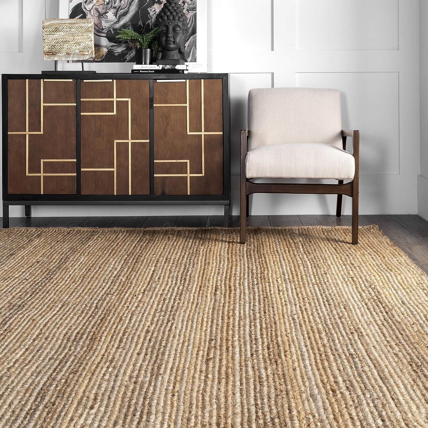 SISOSU Jute Braided Area Rug, Handcrafted Traditional Farmhouse Carpet for Living Room, Bedroom, Dining Room & Entryway, Natural Home Décor, Eco-Friendly, 8 x 10 Feet