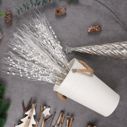 SLKING STORE SLK 16-Pack Artificial Glitter Berry Stem Ornaments, Christmas Decorative Glittery Twigs, Picks, Branches for Tree, Wreath, Small Vase, Halloween Party (White)