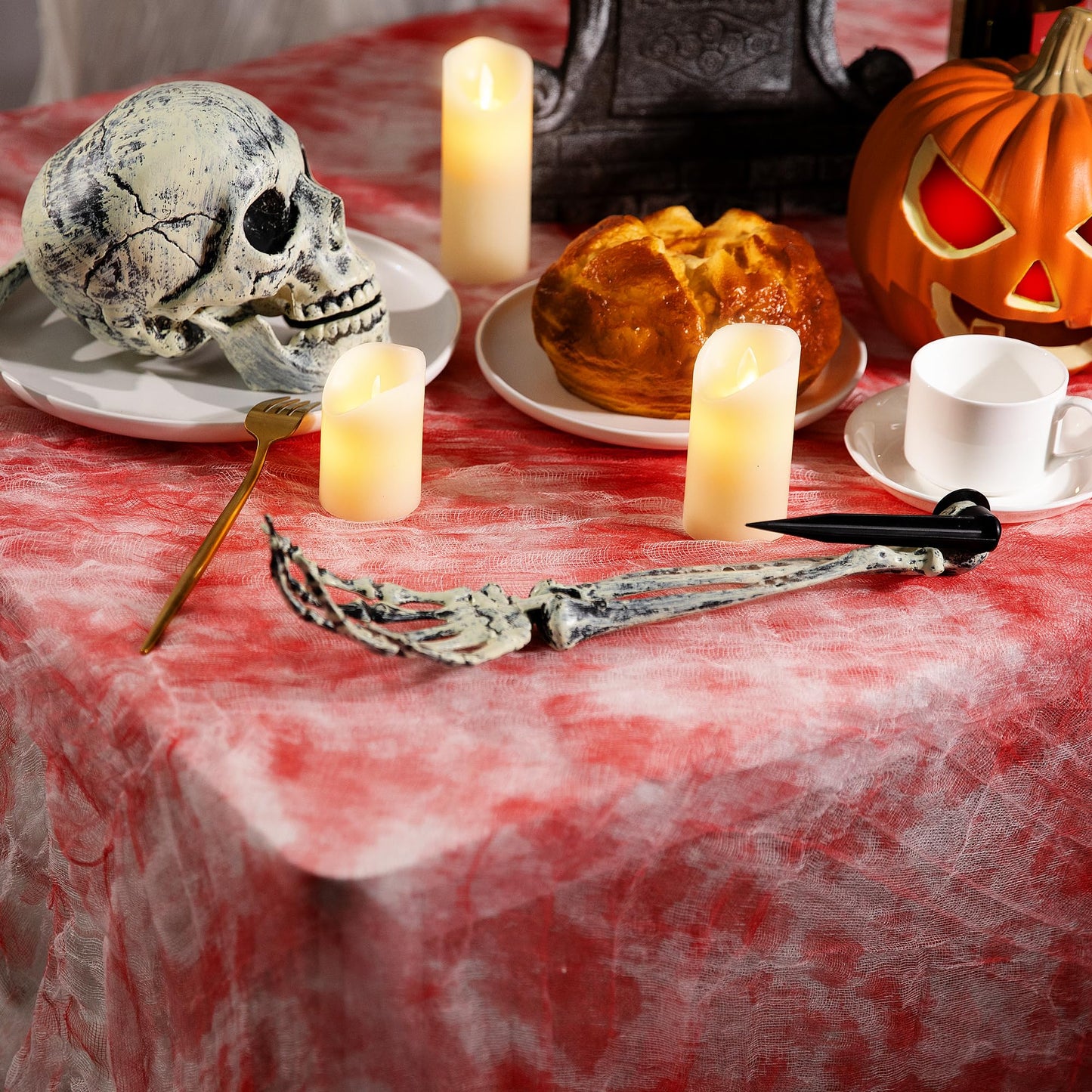 Watayo 315 x 85 Inch Halloween Creepy Blood Cloth - Scary Spooky Cloth with Bloody Prints - Windows Doorways Cover Gauze for Halloween Party Haunted House Decorations