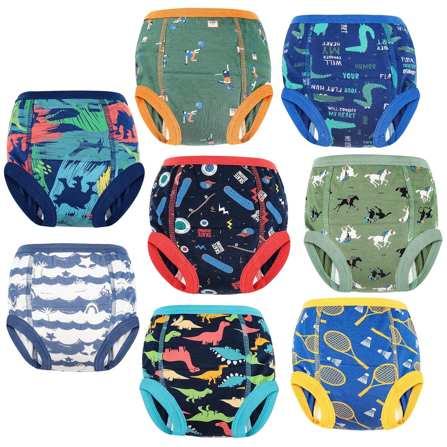 FLYISH DIRECT Boys Potty Training Pants Cotton, Reusable Potty Training Underwear for Toddlers, 8 Pairs, 3 Years, Blue Dinosaur