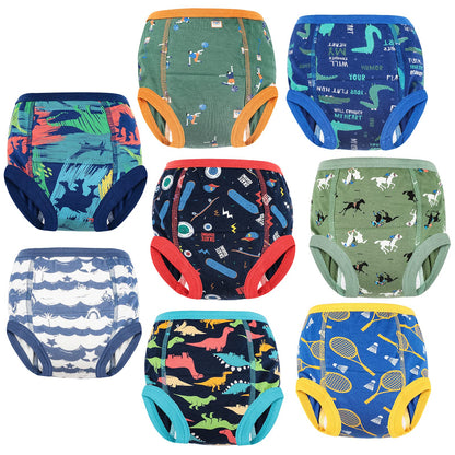 FLYISH DIRECT Boys Potty Training Pants Cotton, Reusable Potty Training Underwear for Toddlers, 8 Pairs, 3 Years, Blue Dinosaur