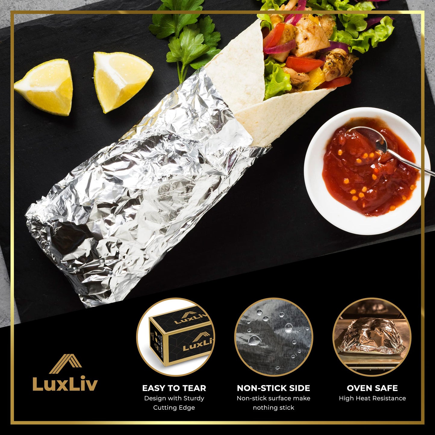 LuxLiv ® 50m Premium Heavy Duty 20 Micron Thick Kitchen Foil Catering Aluminium Tin Foil Roll - 30cm Wide