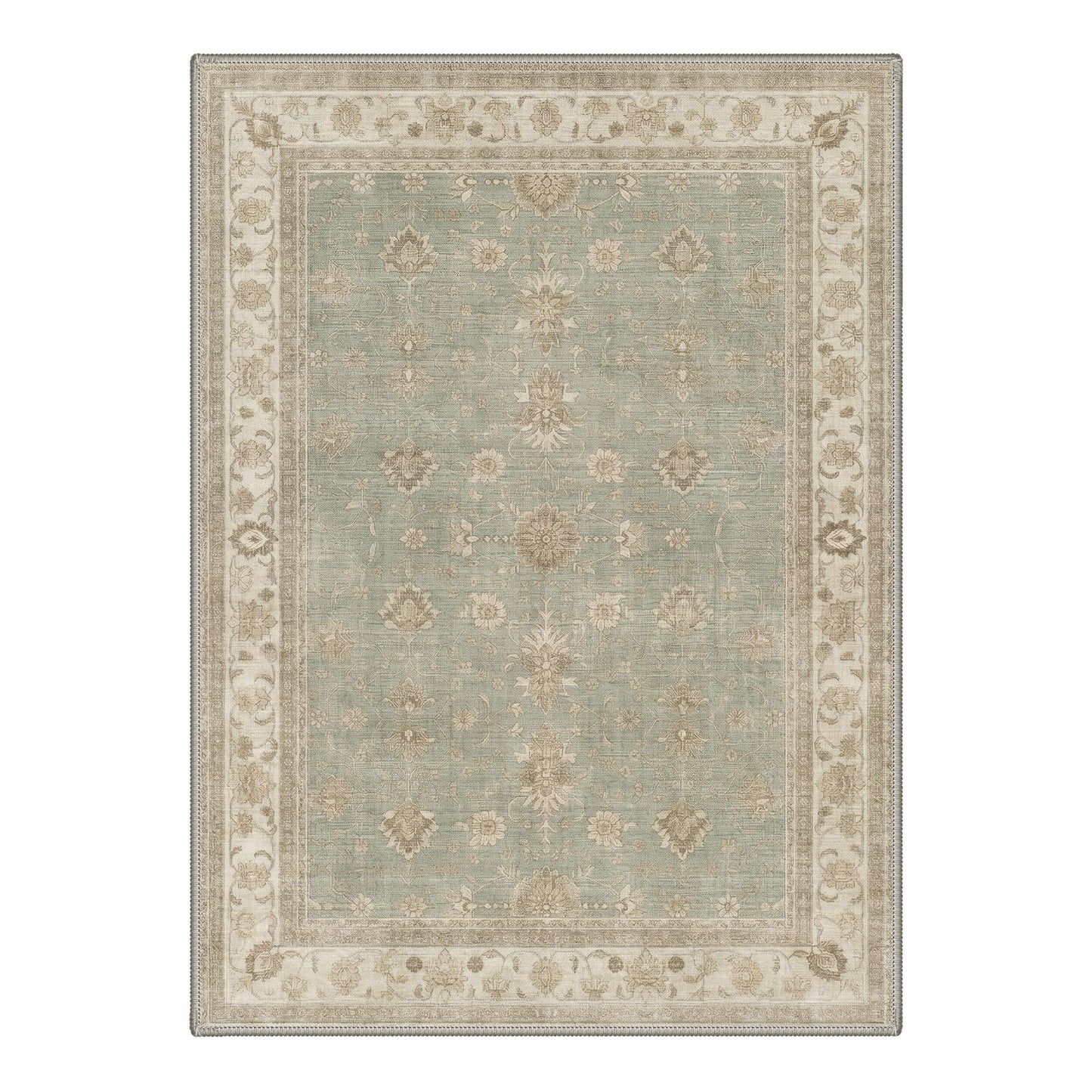 GENIMO 5X7 Area Rugs for Living Room, Machine Washable Non Slip Boho Vintage Rugs, Low Pile Soft Stain Resistant Rug for Bedroom, Dining Room, Home Office, Muted Sage