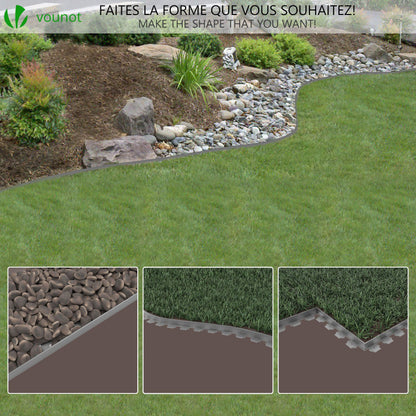 VOUNOT 10m Flexible Lawn Edging, Plastic Garden Edging Border with 30 Strong Securing Pegs, Height 5cm, Grey