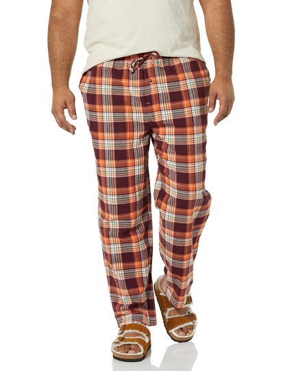 Amazon Essentials Men's Breathable Flannel Pajama Pant (Available in Big & Tall), Burgundy Orange White Plaid, Large