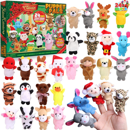 JOYIN Christmas Advent Calendar 2025 with Finger Puppets,24 Days Christmas Countdown Advent Calendar with Plush Animal Finger Puppets for Girls Kids Party Favors,Classroom Prizes Xmas Party Favor Gift