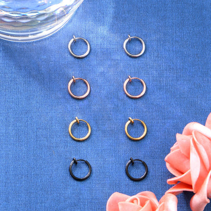 FECTAS 8pcs Fake Nose Lip Earring Ring Hoop Stainless Steel Non Pierced Clip On Piercing Body Jewellery